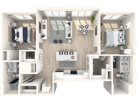 Floor plan for 2 beds, 2 baths, 1177 sqft